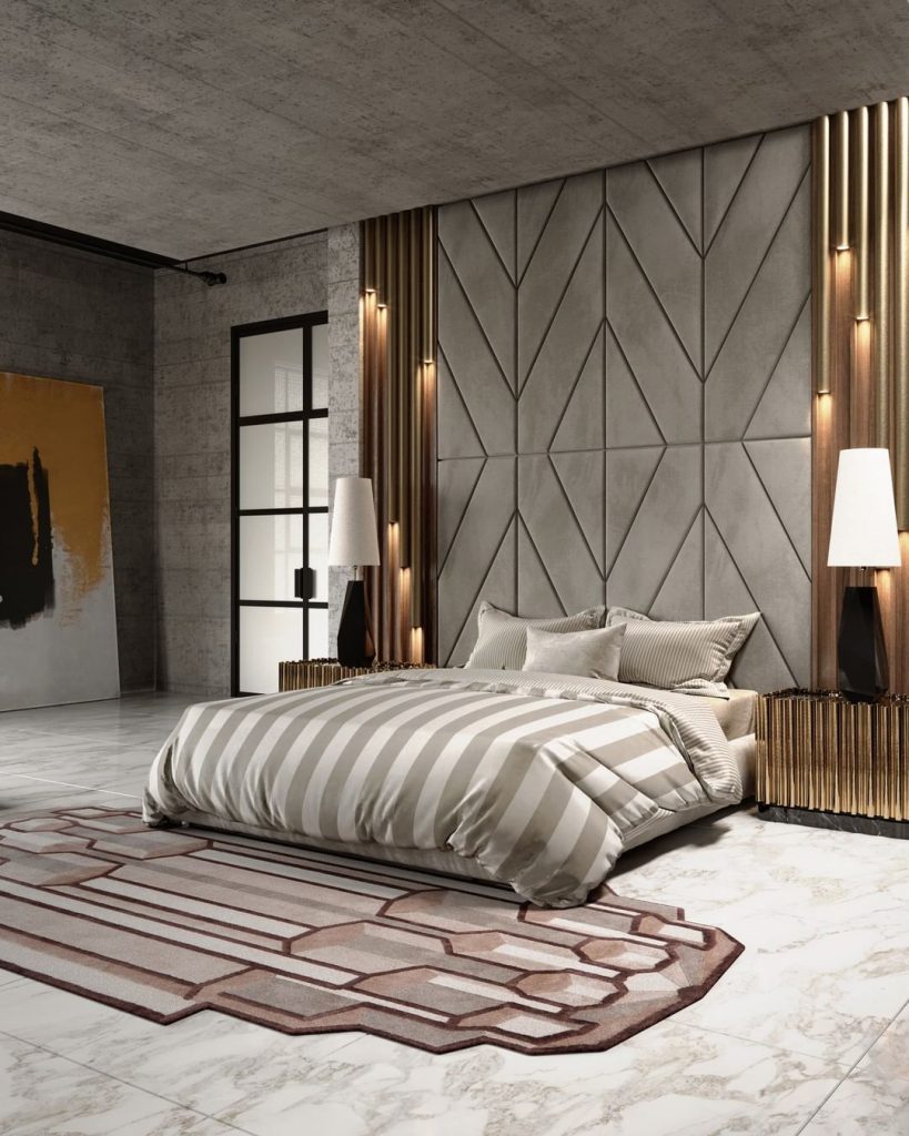 luxury neutral bedroom with gold nightstands