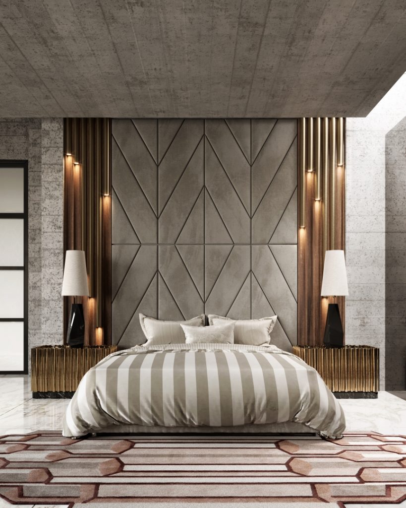 luxury neutral bedroom with gold nightstands