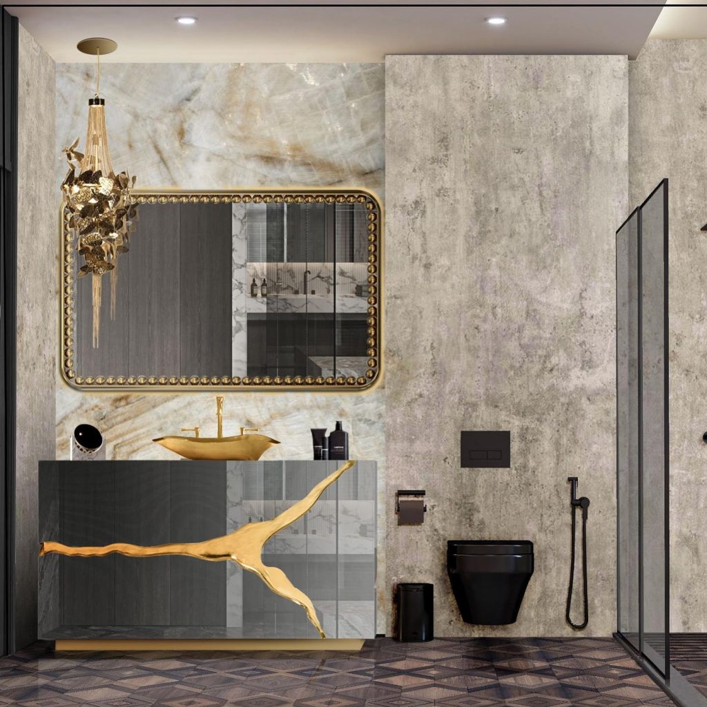 luxury bathroom with gold details