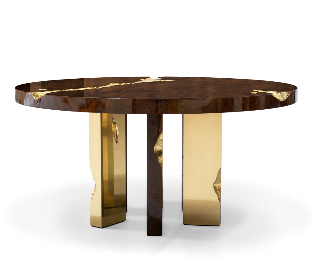 round wood and gold dining table for thanksgiving