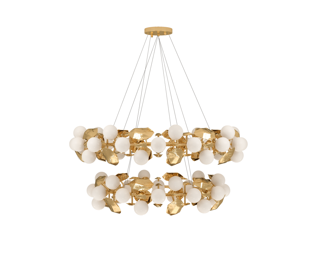 white and gold round suspension lamp