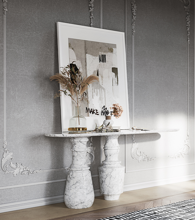 new arrivals console white marble